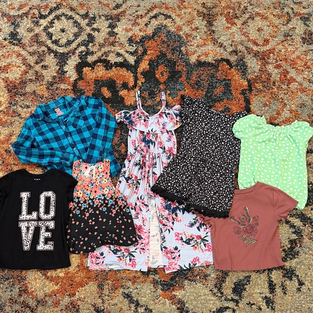 Girls’ Size 10 Variety Bundle: Two Rompers and Five Shirts